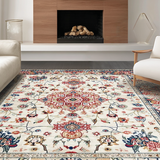 Ultra Soft Area Rug, Non Slip, Stain Resistant, Washable Area Rugs for Living Room, Bedroom, Delicate Pastel Floral Inspirations(Ivory)