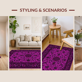 Ultra Soft Area Rug, Non Slip, Stain Resistant, Washable Area Rugs for Living Room, Bedroom, Vintage Scroll Flourish Aesthetic(Purple)