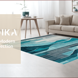 Ultra Soft Area Rug, Non Slip, Stain Resistant, Washable Area Rugs for Living Room, Bedroom, Elegant Abstract Teal Grey Composition(Blue)