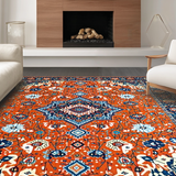 Ultra Soft Area Rug, Non Slip, Stain Resistant, Washable Area Rugs for Living Room, Bedroom, Lively Multicolor Medallion Charm(Orange)