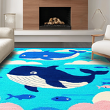 Ultra Soft Area Rug, Non Slip, Stain Resistant, Washable Area Rugs for Living Room, Bedroom, Fun Sea-themed Whimsy Art(Blue)