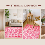 Ultra Soft Area Rug, Non Slip, Stain Resistant, Washable Area Rugs for Living Room, Bedroom, Colorful Contemporary Garden Motif(Pink)