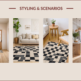 Ultra Soft Area Rug, Non Slip, Stain Resistant, Washable Area Rugs for Living Room, Bedroom, Modern Checkered Non-Slip Patio Rug(Black)