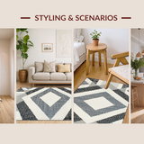 Ultra Soft Area Rug, Non Slip, Stain Resistant, Washable Area Rugs for Living Room, Bedroom, Rustic Plush Neutral Tones Design(Gray)