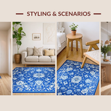 Ultra Soft Area Rug, Non Slip, Stain Resistant, Washable Area Rugs for Living Room, Bedroom, Serene Asian Elegance with Detailed Print(Blue)