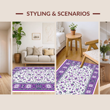 Ultra Soft Area Rug, Non Slip, Stain Resistant, Washable Area Rugs for Living Room, Bedroom, Rustic Green Blooming Design(White)
