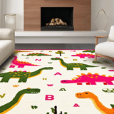 Ultra Soft Area Rug, Non Slip, Stain Resistant, Washable Area Rugs for Living Room, Bedroom, Charming Educational Dino Motif(White)