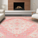 Ultra Soft Area Rug, Non Slip, Stain Resistant, Washable Area Rugs for Living Room, Bedroom, Calming Ogee Medallion Scheme(Pink)