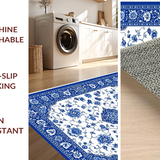 Ultra Soft Area Rug, Non Slip, Stain Resistant, Washable Area Rugs for Living Room, Bedroom, Elegant Blue Porcelain Floral Motif(Blue)