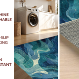 Ultra Soft Area Rug, Non Slip, Stain Resistant, Washable Area Rugs for Living Room, Bedroom, Fouiunler Ocean Trap Runner Rug Nautical Sea Life Artwork with Non-Slip Design(Blue)