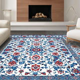 Ultra Soft Area Rug, Non Slip, Stain Resistant, Washable Area Rugs for Living Room, Bedroom, Vibrant Transitional Floral Aesthetic(White)