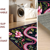 Ultra Soft Area Rug, Non Slip, Stain Resistant, Washable Area Rugs for Living Room, Bedroom, Chic Floral Medley Design(Black)