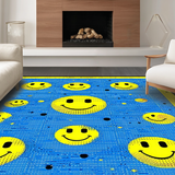 Ultra Soft Area Rug, Non Slip, Stain Resistant, Washable Area Rugs for Living Room, Bedroom, Retro Joyful Face Motif(Blue)