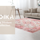 Ultra Soft Area Rug, Non Slip, Stain Resistant, Washable Area Rugs for Living Room, Bedroom, Chic Vintage Floral Embellishments(Pink)