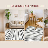 Ultra Soft Area Rug, Non Slip, Stain Resistant, Washable Area Rugs for Living Room, Bedroom, Washable Black and White Stripe Outdoor Rug(Black)