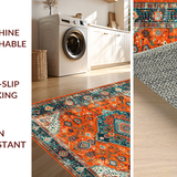 Ultra Soft Area Rug, Non Slip, Stain Resistant, Washable Area Rugs for Living Room, Bedroom, Elegant Distressed Round Geometric Design(Orange)