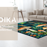 Whimsical Navy Blue Mushroom Motif(Green)