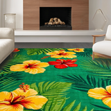 Ultra Soft Area Rug, Non Slip, Stain Resistant, Washable Area Rugs for Living Room, Bedroom, Lively Tiled Tropical Composition(Green)