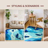 Ultra Soft Area Rug, Non Slip, Stain Resistant, Washable Area Rugs for Living Room, Bedroom, Delightful Cartoonish Marine Artwork(Blue)