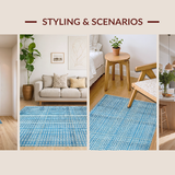 Ultra Soft Area Rug, Non Slip, Stain Resistant, Washable Area Rugs for Living Room, Bedroom, Preppy Style Blue Bow Patterned Mat with Symmetrical Ribbon and Loop Motifs(Blue)
