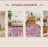 Ultra Soft Area Rug, Non Slip, Stain Resistant, Washable Area Rugs for Living Room, Bedroom, Rustic Distressed Geometric Elegance(Pink)