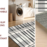 Ultra Soft Area Rug, Non Slip, Stain Resistant, Washable Area Rugs for Living Room, Bedroom, Modern Abstract Linear Weave Rug Featuring Black and White Intersecting Stripes(Gray)