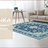 Ultra Soft Area Rug, Non Slip, Stain Resistant, Washable Area Rugs for Living Room, Bedroom, Rustic Cream and Gold Medallion(Blue)