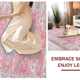Ultra Soft Area Rug, Non Slip, Stain Resistant, Washable Area Rugs for Living Room, Bedroom, Pastel Abstract Ethnic Motif(Pink)
