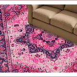 Ultra Soft Area Rug, Non Slip, Stain Resistant, Washable Area Rugs for Living Room, Bedroom, Boho Medallion Distressed(Pink)