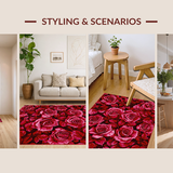 Ultra Soft Area Rug, Non Slip, Stain Resistant, Washable Area Rugs for Living Room, Bedroom, Artistic Plush Floral Interpretation(Red)