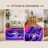 Ultra Soft Area Rug, Non Slip, Stain Resistant, Washable Area Rugs for Living Room, Bedroom, Lively Ethereal Wolf Composition(Purple)