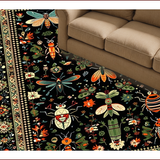 Ultra Soft Area Rug, Non Slip, Stain Resistant, Washable Area Rugs for Living Room, Bedroom, Vibrant Floral Insect Motif Artwork(Black)