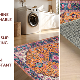 Ultra Soft Area Rug, Non Slip, Stain Resistant, Washable Area Rugs for Living Room, Bedroom, Elegant Retro Geometric Elements(Orange)