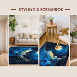 Ultra Soft Area Rug, Non Slip, Stain Resistant, Washable Area Rugs for Living Room, Bedroom, Bold Blue Space-Inspired Motif(Blue)
