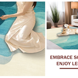 Ultra Soft Area Rug, Non Slip, Stain Resistant, Washable Area Rugs for Living Room, Bedroom, Soft Coastal Decorative Rug with Abstract Seahorse Silhouettes and Ocean Ripples(Blue)