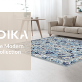 Ultra Soft Area Rug, Non Slip, Stain Resistant, Washable Area Rugs for Living Room, Bedroom, Stylish Ornate Blue Pattern(Gray)