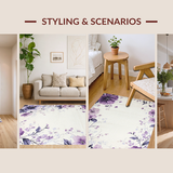 Ultra Soft Area Rug, Non Slip, Stain Resistant, Washable Area Rugs for Living Room, Bedroom, Elegant Pastel Floral Artistry(Purple)