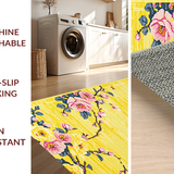 Ultra Soft Area Rug, Non Slip, Stain Resistant, Washable Area Rugs for Living Room, Bedroom, Rustic Earthy Blossom Motif(Yellow)