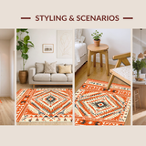 Ultra Soft Area Rug, Non Slip, Stain Resistant, Washable Area Rugs for Living Room, Bedroom, Trendy Earthy Geometric Aesthetics(Orange)