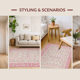 Ultra Soft Area Rug, Non Slip, Stain Resistant, Washable Area Rugs for Living Room, Bedroom, Scalloped Edge Bow Room Carpet Charming Pink(Pink)