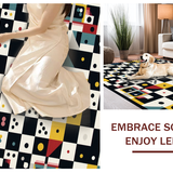 Ultra Soft Area Rug, Non Slip, Stain Resistant, Washable Area Rugs for Living Room, Bedroom, Whimsical Minimalist Tiled Aesthetic(Black)