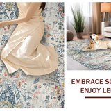 Ultra Soft Area Rug, Non Slip, Stain Resistant, Washable Area Rugs for Living Room, Bedroom, Cozy Retro Ogee Composition(White)