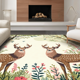 Ultra Soft Area Rug, Non Slip, Stain Resistant, Washable Area Rugs for Living Room, Bedroom, Rustic Floral Deer Motif(Brown)
