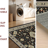Ultra Soft Area Rug, Non Slip, Stain Resistant, Washable Area Rugs for Living Room, Bedroom, Rustic Transitional Floral Elements(Black)