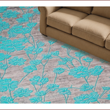 Ultra Soft Area Rug, Non Slip, Stain Resistant, Washable Area Rugs for Living Room, Bedroom, Modern Gray Watercolor Botanical Motif(Turquoise)
