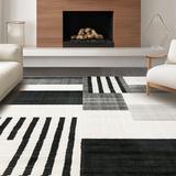 Ultra Soft Area Rug, Non Slip, Stain Resistant, Washable Area Rugs for Living Room, Bedroom, Elegant Monochrome Striped Woven Rug for Indoor Outdoor Layering Design(Gray)