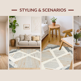 Ultra Soft Area Rug, Non Slip, Stain Resistant, Washable Area Rugs for Living Room, Bedroom, Sophisticated Vintage Tiled Motif(Gray)