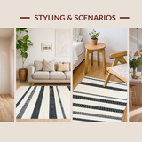 Braided Stripe Black White Farmhouse Style Reversible(Beige)