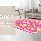 Ultra Soft Area Rug, Non Slip, Stain Resistant, Washable Area Rugs for Living Room, Bedroom, Whimsical Geometric Flower Motif(Pink)