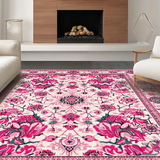 Ultra Soft Area Rug, Non Slip, Stain Resistant, Washable Area Rugs for Living Room, Bedroom, Lively Nature-Inspired Floral Design(White)